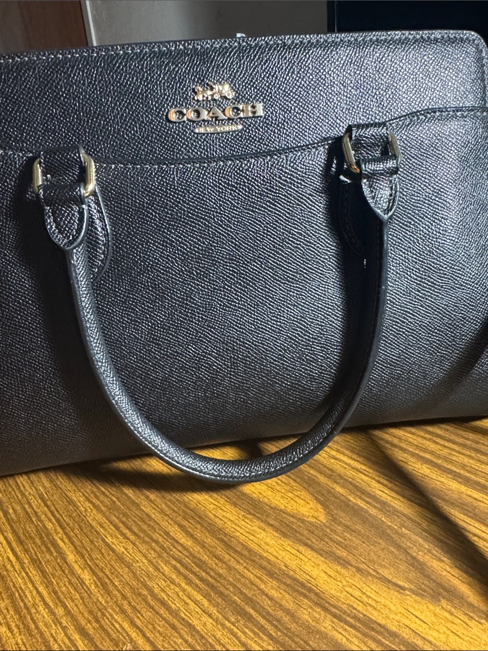 Coach Black Leather Tote with Gold Accents